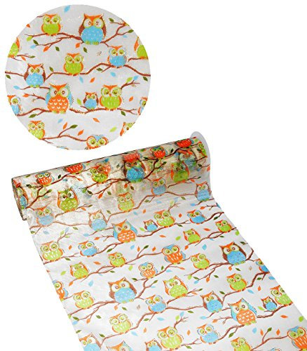 alles-meine.de GmbH 1 m * 29 cm - Deko Stoff - lustige Eulen auf AST - mit Glitzer - Meterware - ideal z.B. als Tischläufer/Tischdeko zum Schulbeginn - Eule Tiere - Tischde..