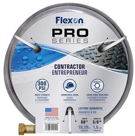 Flexon CG5860CN Contractor Grade Garden Hose, 60ft, Gray