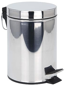 Edelstahl Tretmülleimer Silber rund - 5 Liter - Metall Kosmetikeimer in zeitlosem Design - Mülleimer Treteimer Abfalleimer klein mit entnehmbarem Inneneimer für Bad Küche