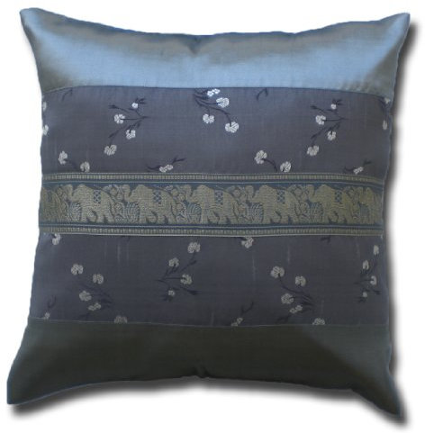 stickersquare Elefanten Blumen Blüten grau Kissenbezug Kissenhülle Kissen 41,5 cm x 41,5 cm Thai Silk Sofa Couch