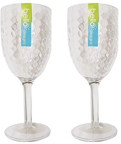 Bello Pack of 2 High Quality Plastic Wine Goblet Dimple Glasses