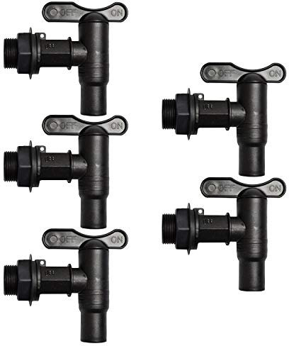 5er Set Wasserhahn für Regentonne Regenfass, der Kunststoff-Auslaufhahn in schwarz, langes Gewinde mit Mutter und Dichtung. Auslaufventil Kugelhahn