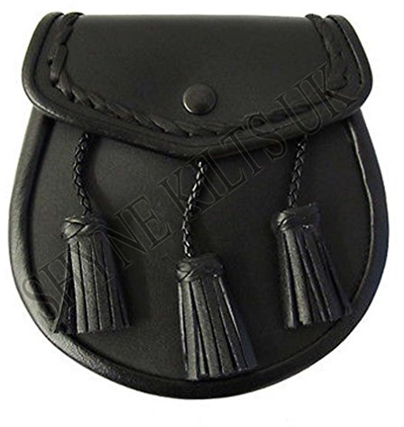 Schottischer Kilt-Sporran aus Leder, mit Quasten, in Schwarz
