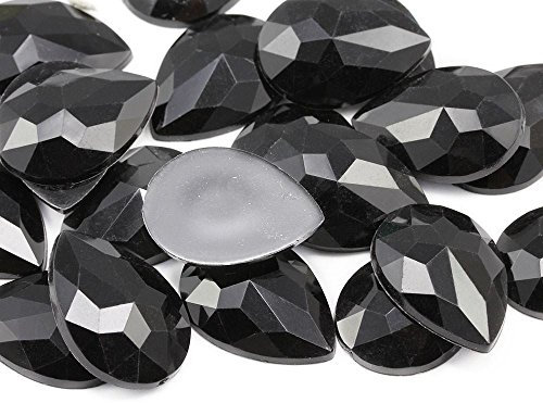 Allstarco 25x18mm Flat Back Teardrop Acrylic Rhinestones Plastic Gems for Jewelry Making Costume Jewels Cosplay Card Making Embelishments Decor Crafts - 20 Pieces (Black Jet H101)