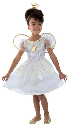 Kostüm Sternenfee Weiß mit Kleid Stirnband und Flügeln, Large