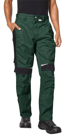 PKA BESTWORK Arbeitshose Herren mit Stretch-Bund & Kniepolster-Taschen in Grün/Schwarz Größe 28