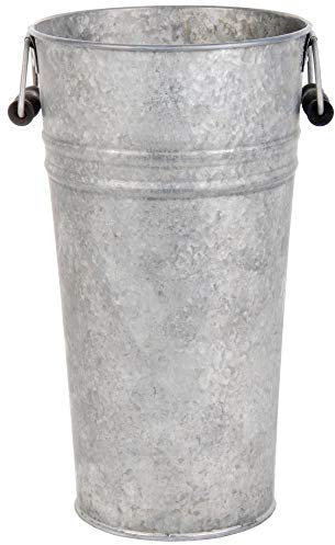 Esschert Design 2 Stück Blumentopf, Übertopf Vase in grau aus verzinktem Metall, Größe L, ca. 19 cm x 16 cm x 30 cm
