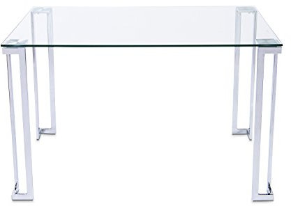 duehome | Dali, Mesa de Salon Rectangular, Mesa de Comedor o Cocina, Acabado en Cristal y Patas Cromadas, Medidas 120 cm (Ancho) x 80 cm (Fondo) x 75 cm (Alto)