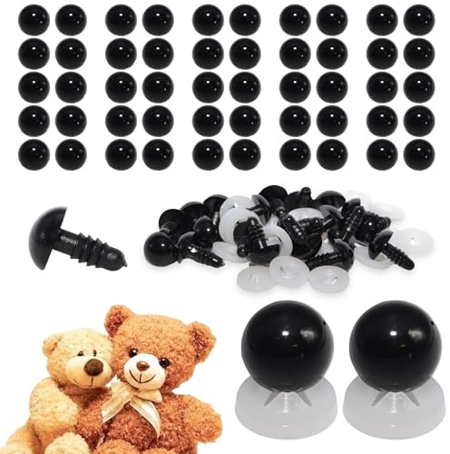 celloexpress Pack of 25 Pairs - Solid Black Eyes Plastic Backs - 8mm - Safety Eyes for Soft Toy or Teddy Bear Making