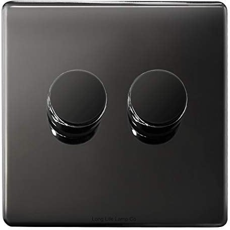 LED Dimmer Switch Black Nickel 800w 2 Gang 400w x 2 Single Pole Screwless N354GME