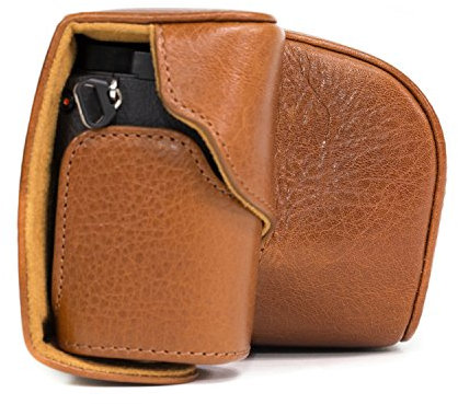 MegaGear MG560 Leder Kameratasche für Spiegelreflexkamera Sony Alpha A6000 mit 16-50mm Objektiv (Hellbraun)
