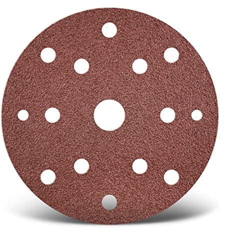 MENZER Red Dischi abrasivi velcrati, 150 mm, 15 fori, p. Levigatrici rotorbitali, Corindone normale (50 Pz.) G60