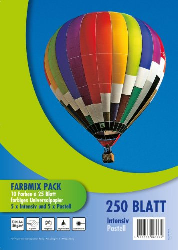 250 Blatt farbiges Druckerpapier / buntes Kopierpapier / 10 Farben