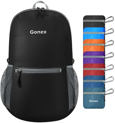 Gonex Ultraleichter Faltbarer Rucksack 20L Tagesrucksack, Praktischer Packbarer Rucksack für Camping, Outdoor, Reisen, Radfahren und Trekking, Schwarz