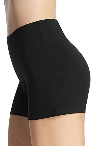 iloveSIA Damen High-Waist 3 Sportshorts Weiche Atmungsaktive Baumwolle für Yoga Radfahren Workout Freizeit Hotpantsg Größen Schwarz XL