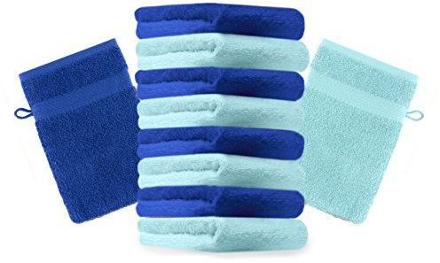Betz Lot de 10 Gants de Toilette Premium Bleu Royal et Turquoise, Taille: 16x21 cm