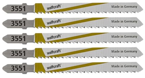 wolfcraft 2653000 Lot de 5 Lames de scie sauteuse HCS longueur dentée/75 mm pas de dents/2,5 mm queue en T argent