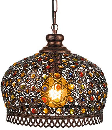 EGLO Pendelleuchte Jadida, orientalische Vintage Hängelampe, Hängeleuchte aus Stahl in Rostoptik und Glas in Bunt, Esstischlampe, Wohnzimmerlampe hängend mit E27 Fassung, Ø 33 cm