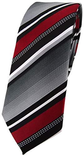TigerTie - schmale Designer Krawatte in bordeaux silber grau weiss gestreift