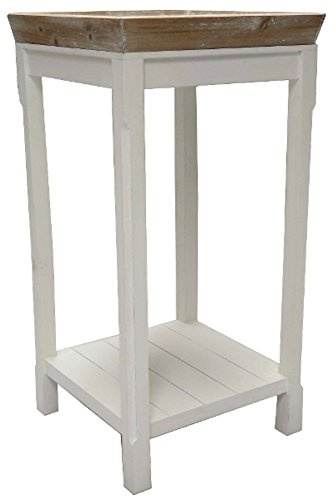 elbmöbel Couchtisch Landhausstil - Beistelltisch mit Tablett, 78x40x40 cm | Antikweiß & Braun, abnehmbares Naturholz-Tablett, Holz/MDF – für Wohnzimmer, Flur & Schlafzimmer