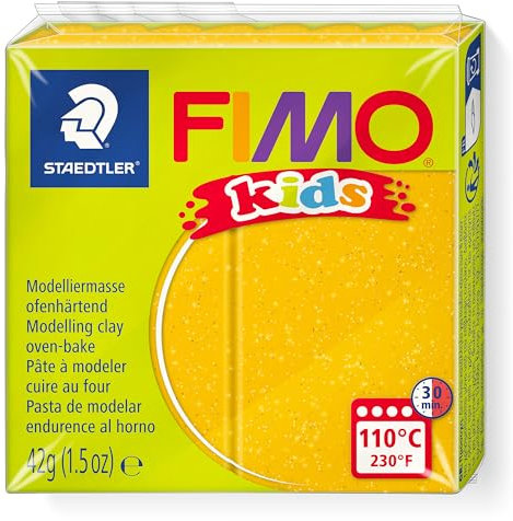 STAEDTLER ofenhärtende Modelliermasse FIMO kids, gold glitter, extra weich und geschmeidig, speziell für Kinder, Normalblock 42g, 8030-112