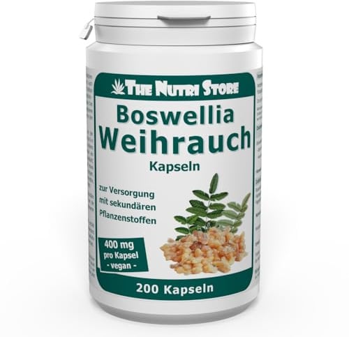 Weihrauch 400 mg vegane Kapseln 200 Stk. - 6 Monatsvorrat | Boswellia serrata Extrakt - 272 mg Boswelliasäuren je Tagesdosis - vegane Kapselhülle - Made in Germany