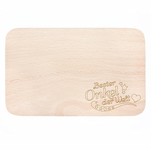 WANDKINGS Frühstücksbrettchen mit Gravur „Bester Onkel der Welt“ – aus Holz – 22 x 14,5 x 1 cm