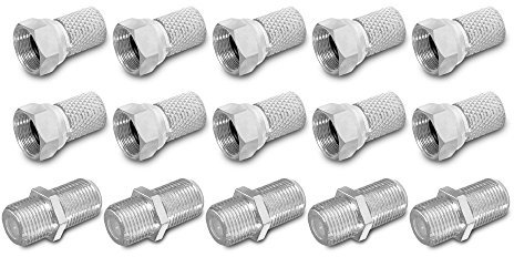 ARLI 10x F-Stecker 7–7,4 mm + 5x F-Verbinder – Stecker Verbinder Set für Koaxialkabel Sat TV Antenne mit breiter Mutter & Dichtring