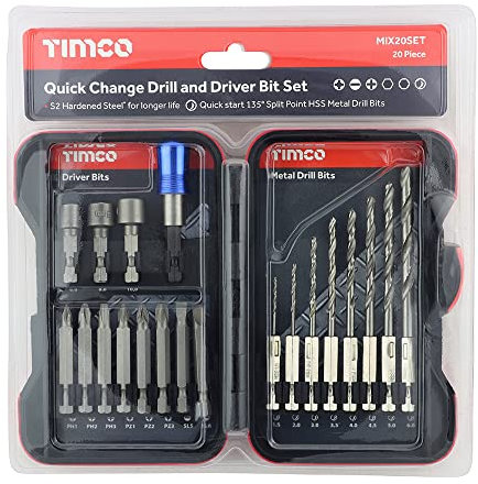 TIMco Driver Bit and Ground Jobber Drill Bit Set Mixed - (Set 20) - MIX20SET