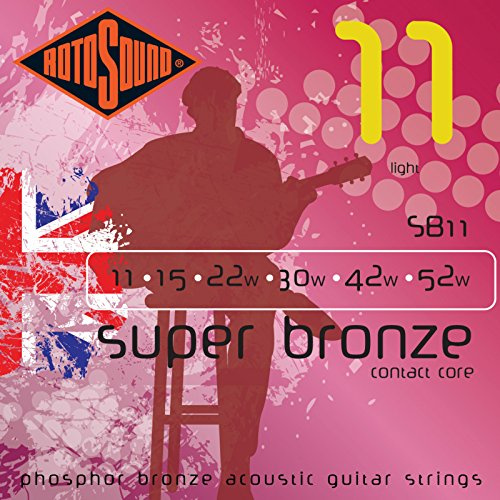 Rotosound SB11 Contact Core Phosphor Bronze Light Gauge Acoustic Guitar Strings (11 15 22 30 42 52), White Black Red Blue, Small Medium Large X-Large 2X-Large