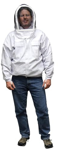Mann Lake Economy Hooded Beekeeping Jacket, Lightweight Protective Bee Gear with Hooded Veil, Cool & Breathable, Ideal for Warm Weather, Budget-Friendly Beekeeper Outfit for Beginners, Medium