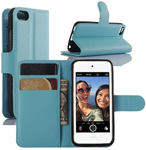 HualuBro iPod Touch 5/6 / 5G / 6G Hülle, Premium PU Leder Leather Wallet HandyHülle Tasche Schutzhülle Flip Case Cover mit Karten Slot für Apple iPod Touch 5/6 Generation (Blau)