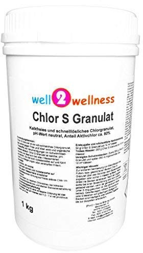 Chlorgranulat schnelllöslich zur Wasseraufbereitung 1,0 kg - zur Behandlung von Schwimmbadwasser - pH-neutral & Kalk frei - schnell lösliche Formel - 60% Aktivchlor Weiß