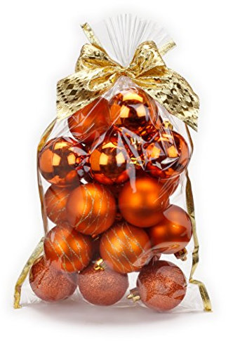 Weihnachtskugeln Plastik kupfer Mix 6cm 20 Stück im Geschenkbeutel mit Schleife