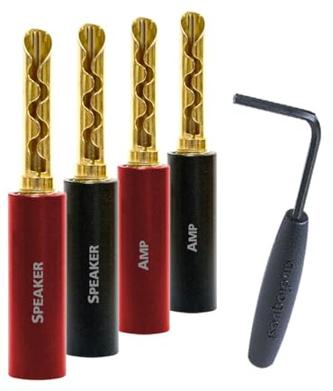 AudioQuest SureGrip® 100 Banana Speaker Connectors - Fits up to 9 AWG Speaker Cables - Gold - Set of 8