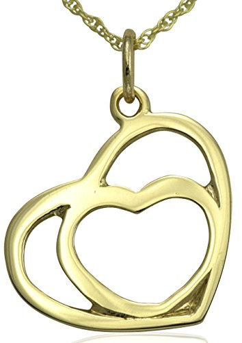 Solid 9ct Yellow Gold Two Hearts Pendant & 18 inch Twisted Rope Chain Necklace Jewellery Set