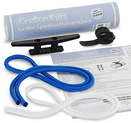 Achtknoten.de Knoten Übungsset mit Online-Knotenkurs für Sportbootführerschein SBF See und Binnen, BSP I Optimal geeignet zum Knoten üben für den Bootsführerschein