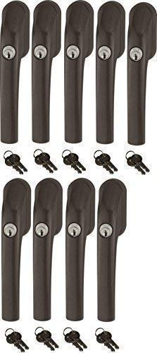 Abus FG300 abschließbarer Fenstergriff, braun, im Set 9 Stück alle gleichschließend mit insgesamt 18 Schlüssel
