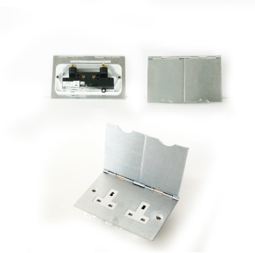 Loops Brushed Steel Double Floor Plug Socket Outlet - 1 Gang UK Electrical 13A Mains