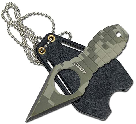 MTech USA – Fixed Blade Knife – Neck Knife – Green Camo Coated Blade and Handle, Full Tang, Nylon Fiber Sheath w/ Pocket Clip/ Chain - Hunting, Camping, Survival, Tactical, EDC – MT-588DG