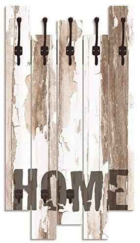 ARTLAND Wandgarderobe Garderobenpaneel Holz mit 8 Haken 63x114 cm Design Garderobe mit Motiv Landhausstil Zuhause Home T9ID