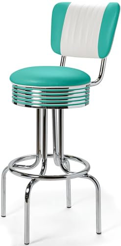 Bel Air Hocker Barhocker 2-er Set Gastronomie Barstuhl Bar Stuhl 50's Designerbarhocker Diner Hochstuhl (Türkis/White)