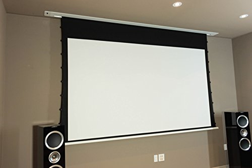HiViLux Deckeneinbau Tension Motor Leinwand UHD 4K/3D/Full HD/Gain 1,0 Weiss Tuch aus professionell Kinofolie/Nur 13cm Einbauhöhe/mit Fernbedienung (16:9 Bild:221x124cm 100 Diagonal)