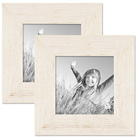 Bilderrahmen 10x10 cm Holz Weiß, 2er Set Echtholz-Rahmen rustikal, Strandhaus, Made in Germany, Echtglas, zum Aufhängen & Aufstellen, extra Zubehör - Treibholzlook mit einem Hauch Küstenflair