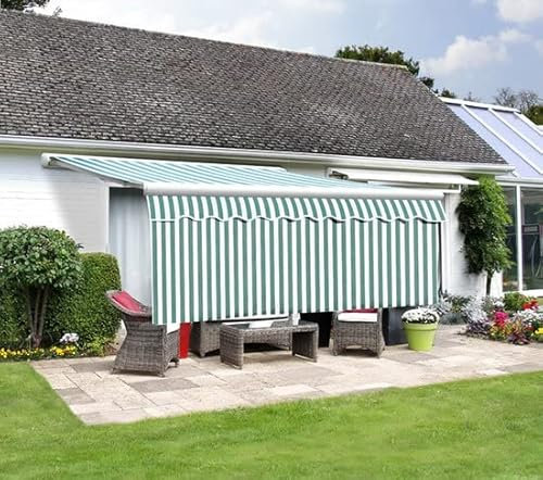 Primrose 5.0m x 1.0m Awning Dropdown Front Valance Green and White Sun Shade Accessory 300gsm Fabric