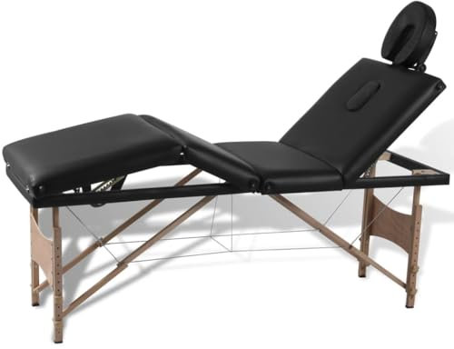 vidaXL Table de Massage Pliante 4 Zones Noir Cadre en Bois