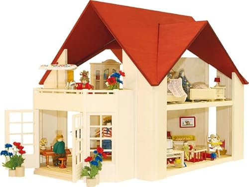 Rülke Holzspielzeug 23112 Puppenhaus, holzfarben, rot