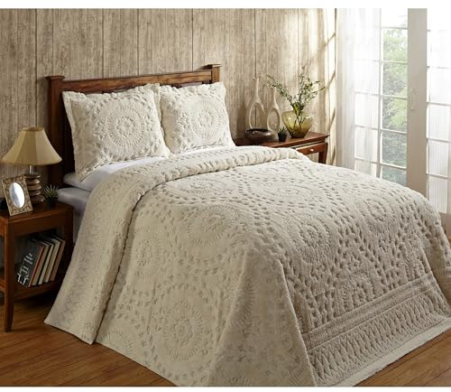 Better Trends 1 Piece Chenille Bedspread Full/Double Size 100% Cotton Chenille Bedding Lightweight Medallion Pattern Bedroom Decor Rio Collection