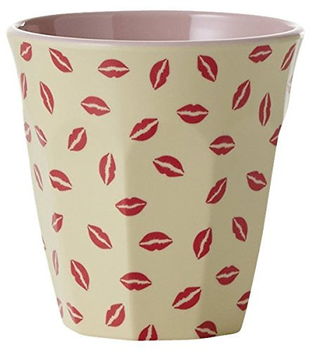 Melamine Medium Cup Two Tone with Kiss Print Red, Cream and Soft Pink by Rice DK