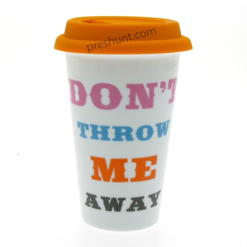 Leonardo Collection Don't Throw Me Away - Double Walled Ceramic Travel Mug - Orange